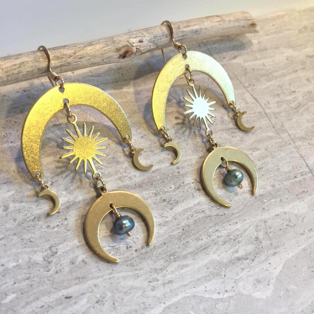 Sun and Moon Brass Earrings